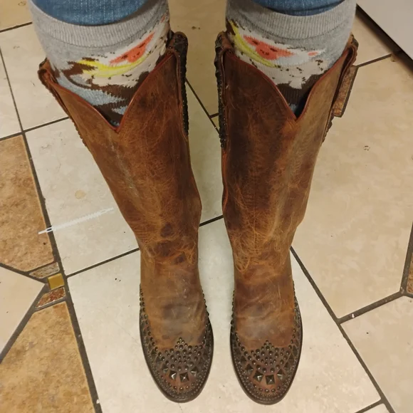 Lucchese Brown Studded Heeled Boots - Picture 5 of 9